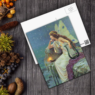 Vintage Söt Fairy Fae Harp Candle Ocean Vykort