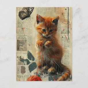 Vintage Söt Ginger Kitten Collage Vykort