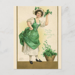Vintage Söt Irish Dam med schamkrackor Vykort