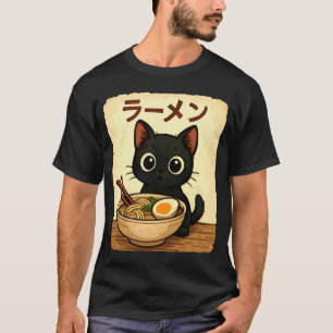 Vintage Söt Katt Ramen Nudlar Japansk Estetik  T Shirt