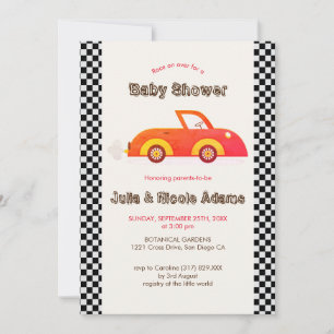 Vintage Söt Liten Bil Racerkörning Baby Shower Inbjudningar