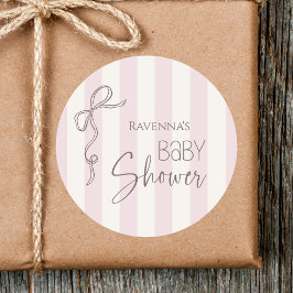 Vintage Söt Mauve Pärlbåge Coquette Baby Shower Runt Klistermärke
