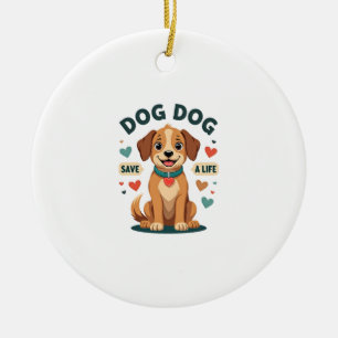 Vintage Söt Räddande Hund Rädda Ett Liv Tecknad Va Julgransprydnad Keramik