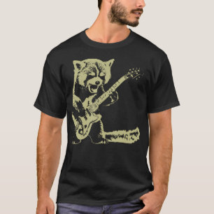 Vintage Söt Röd Panda Spelar Gitarr Rock Och Rull T Shirt