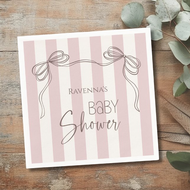 Vintage Söt Rosa Båge Coquette Baby Shower Pappersservett (Skapare uppladdad)