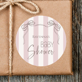 Vintage Söt Rosa Båge Coquette Baby Shower Runt Klistermärke
