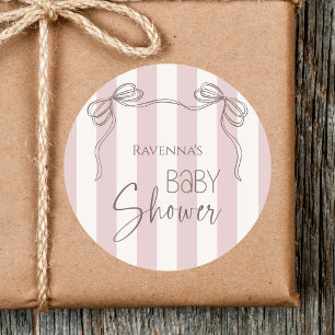 Vintage Söt Rosa Båge Coquette Baby Shower Runt Klistermärke