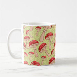 vintage, söt, sömlös sketch amanita svamp bac kaffemugg