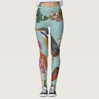 Vintage söt Sommarfjärilfåglar på blommor Leggings