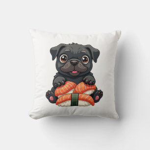 Vintage söt svart mops sushi serie vektor illustra kudde