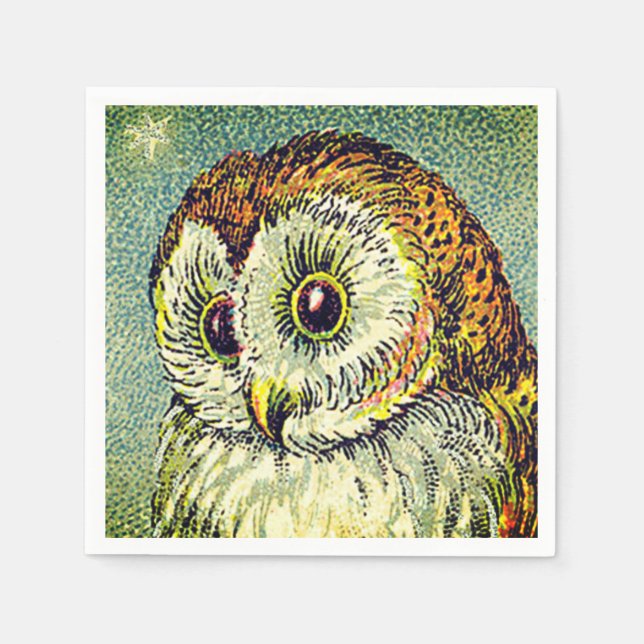 Vintage söt uggleillustration pappersservett (Framsidan)