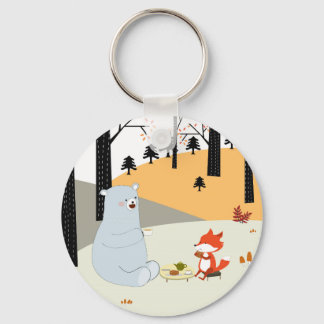 Vintage, söt vår sommarräv varg och nalle nyckelring