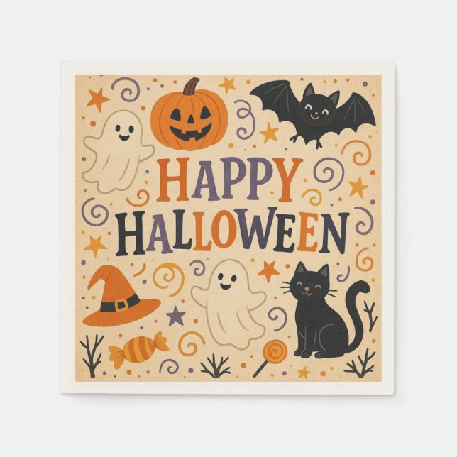 Vintage, söt, viskös Happy halloween Pappersservett (Framsidan)