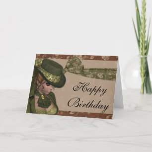 Vintage Söt Woman Grattis på födelsedagen Card 3 Kort