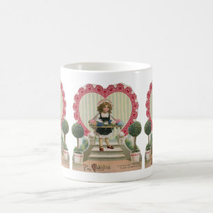 Vintage söta Alla hjärtans dag, flicka med blommor Kaffemugg