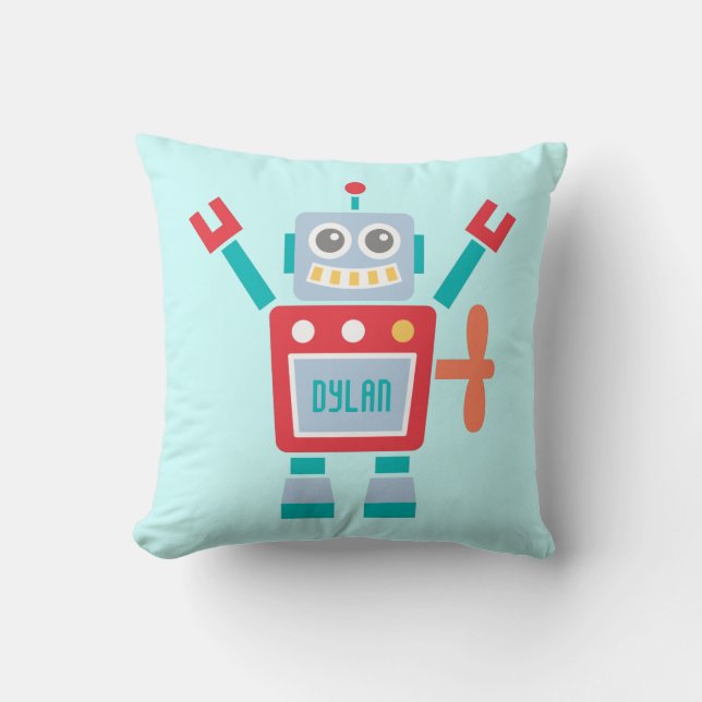 Vintage söta robotleksak för barnrum kudde (Framsida)