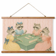 Vintage söta tvättbjörnar som spelar Mahjong