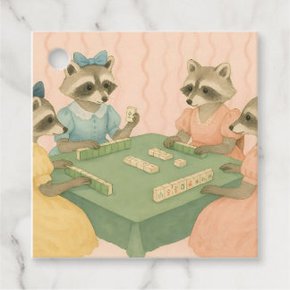 Vintage söta tvättbjörnar som spelar Mahjong Gåvor Etiketter