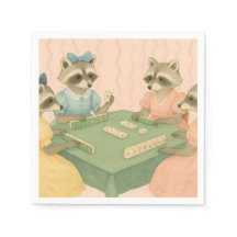Vintage söta tvättbjörnar som spelar Mahjong