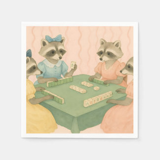 Vintage söta tvättbjörnar som spelar Mahjong Pappersservett