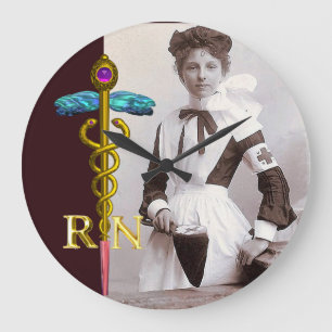 VINTAGE SÖTERSKA och emblem för Guld-Caduceus NR Stor Klocka