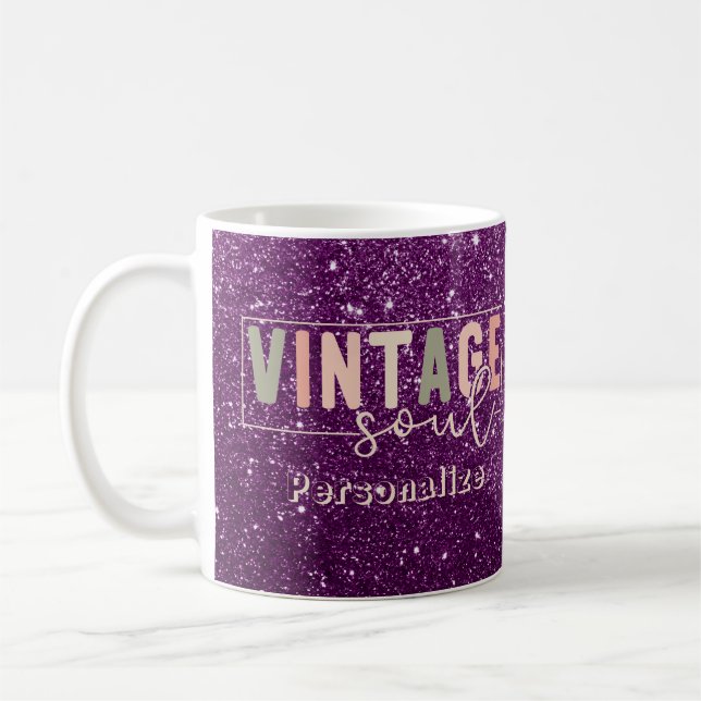 Vintage Soul Quote Retro Färg Lila Glitter Kaffemugg (Vänster)