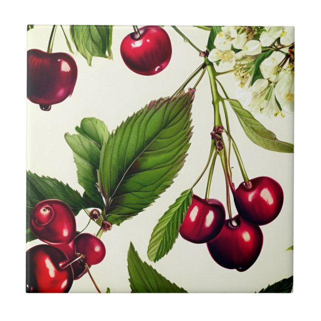 Vintage Sour Cherries Kakelplatta (Framsidan)