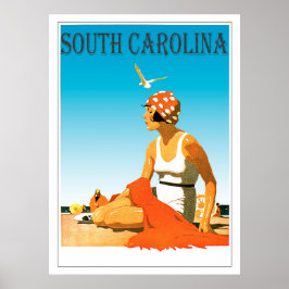 Vintage South Carolina Beach Scene Poster