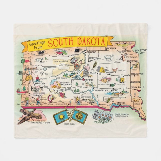 Vintage South Dakota Filttygel Kast Fleecefilt (Framsidan (Horisontell))