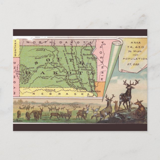 Vintage South Dakota Map Vykort (Framsida)