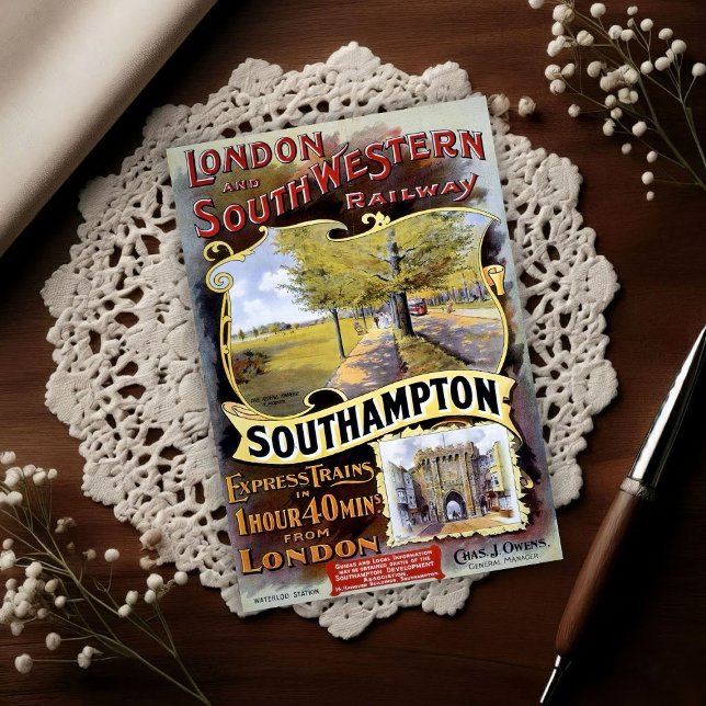 Vintage Southampton tågresor reklam  Vykort (Skapare uppladdad)