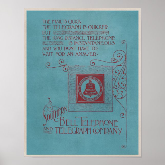 Vintage Southern Bell Telegraph Telefonreklam Poster (Framsidan)