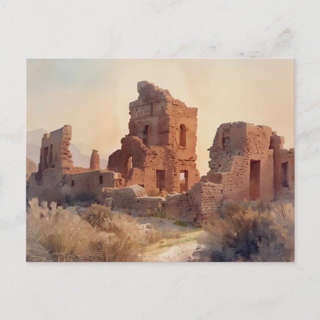 Vintage Southwestern Ruins Illustration Vykort (Framsida)