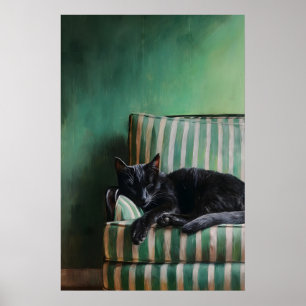 Vintage sovande svart katt konst, Dark Academia Poster