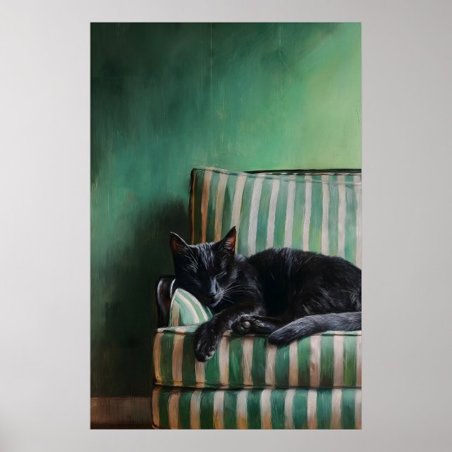 Vintage sovande svart katt konst, Dark Academia Poster (Framsidan)