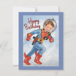 Vintage Space Boy Birthday Helgdag Card Julkort