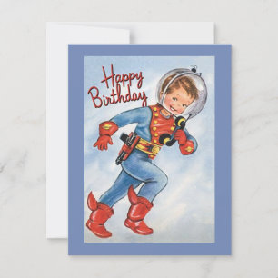 Vintage Space Boy Birthday Helgdag Card Julkort