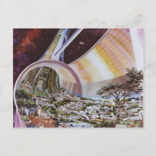 Vintage Space Colony Illustration Vykort