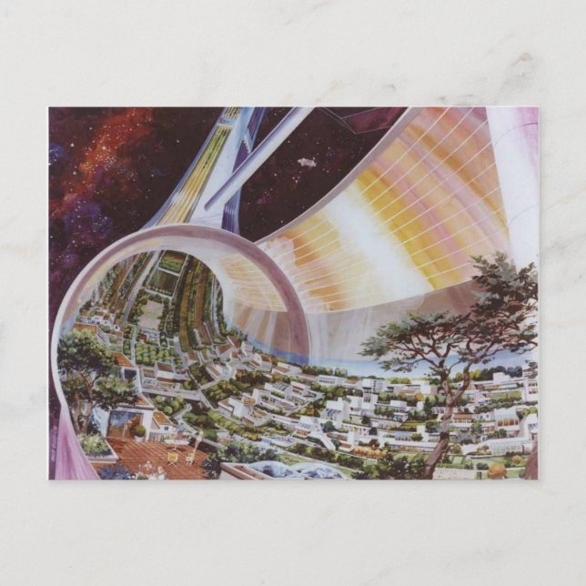 Vintage Space Colony Illustration Vykort (Framsida)