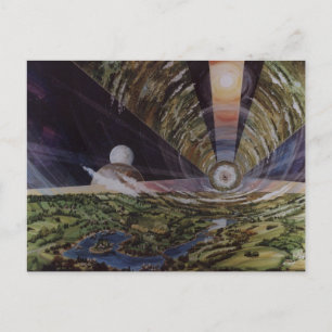 Vintage Space Colony Illustration Vykort