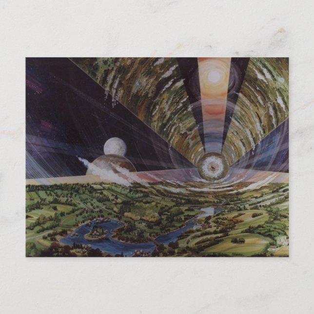 Vintage Space Colony Illustration Vykort (Framsida)