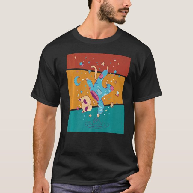 Vintage Space Kat Astronaut T Shirt (Framsida)