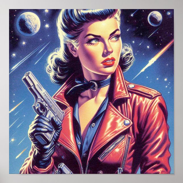 Vintage Space Pulp Girl Poster (Framsidan)