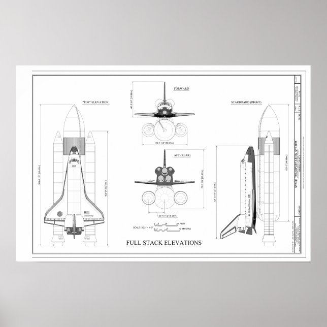 Vintage Space Shuttle Concept Technical Teckning Poster (Framsidan)