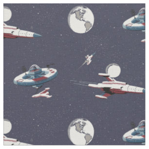 Vintage Space Station, Rockets, Planets & Stars Tyg