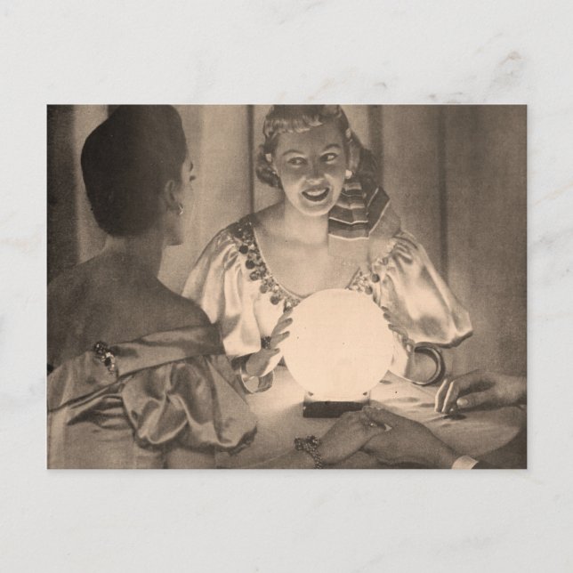 Vintage Spådam med kristallboll Sepia Vykort (Framsida)