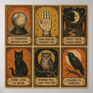 Vintage Spådoms Kort Halloween Ark Poster