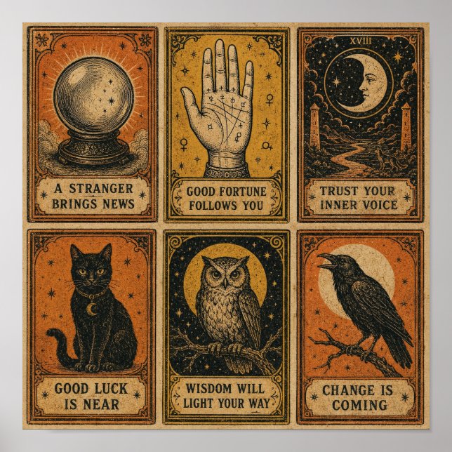Vintage Spådoms Kort Halloween Ark Poster (Framsidan)