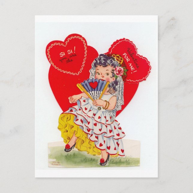 Vintage Spain Senorita Valentine Helg Vykort (Framsida)