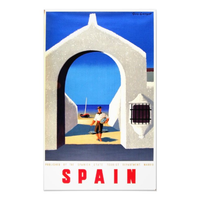 Vintage Spanien Fiskare Travel Fototryck (Framsidan)